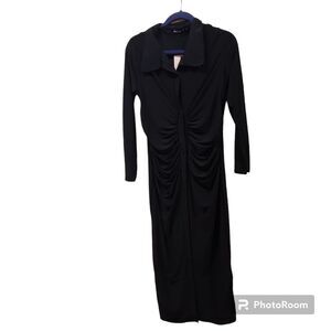 Missguided size US 12 black collared button long sleeve midi dress NWT